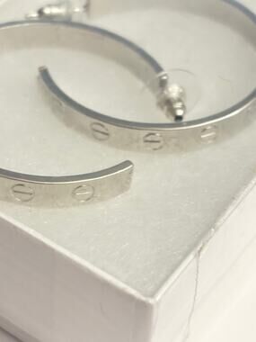 NEW Silver Tone Screw Motif Large Hoop Earrings